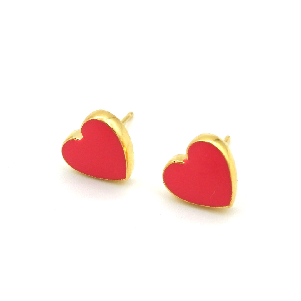 Boucles d'oreilles puces cœur rose